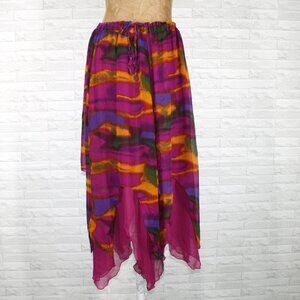 XNC Skirt Asymmetrical Layered Boho Drawstring One Size Swim Cover Purple Green